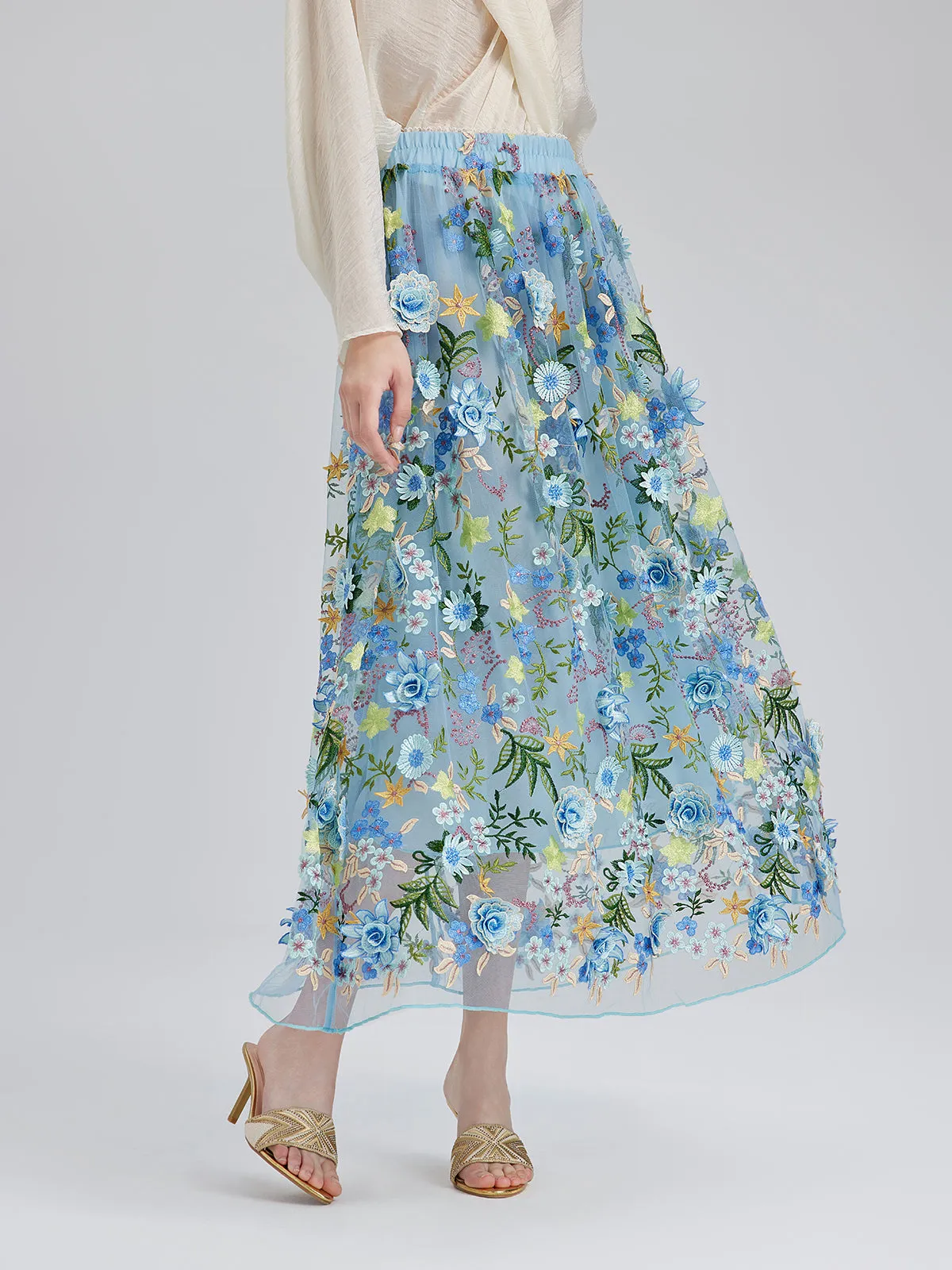 Final Sale | 3D Floral Embellished Elastic Skirt sold by Rich Radi Q's product image thumbnail 4