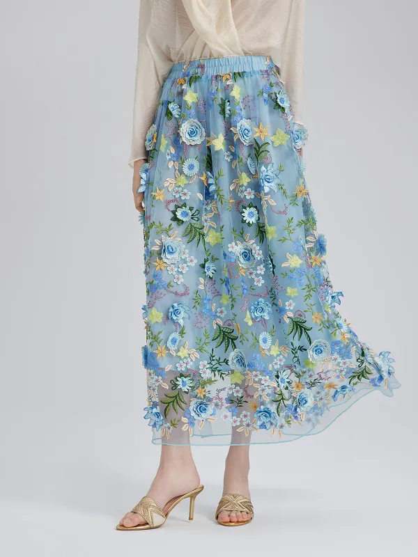Final Sale | 3D Floral Embellished Elastic Skirt made by Rich Radi Q's