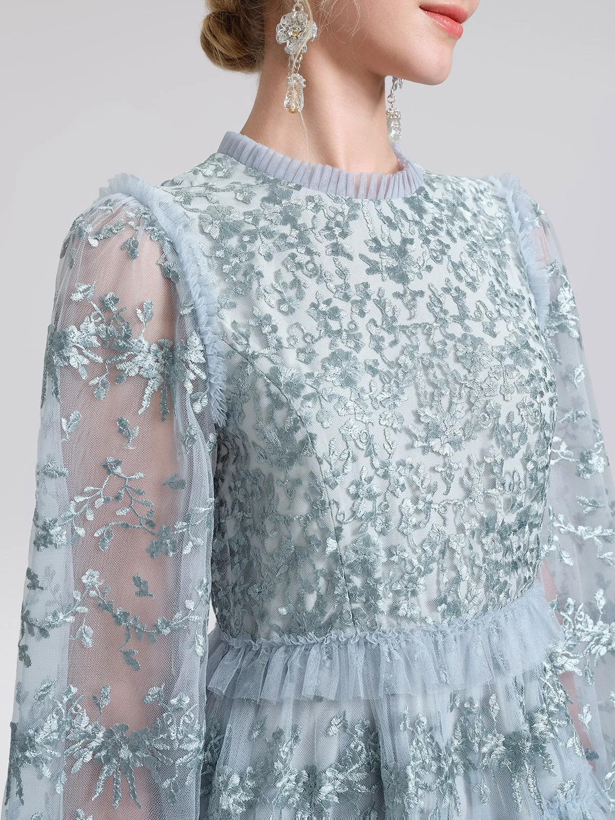 Embroidered Mesh Ruffle Lantern Sleeve Dress sold by Rich Radi Q's product image thumbnail 2