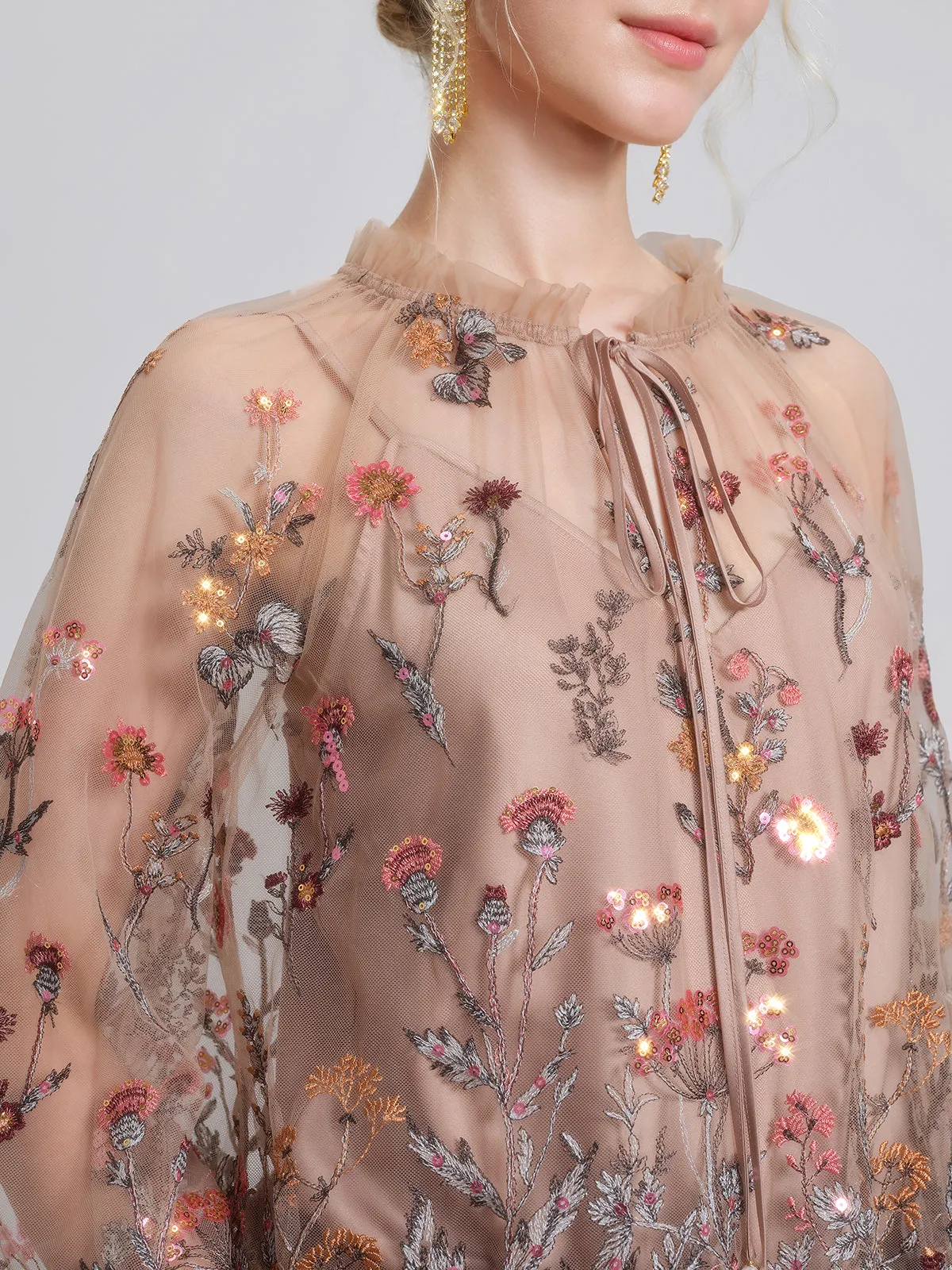 Mesh Embroidered Ruffle Tie-Neck Blouse sold by Rich Radi Q's product image thumbnail 2