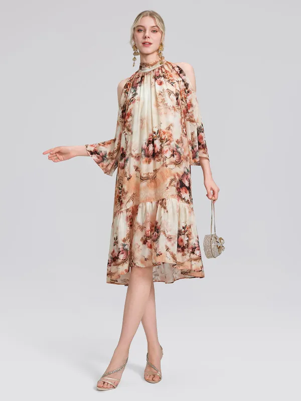 Silk Digital Floral Print Rhinestone Cut-Out Tie-Back Dress made by Rich Radi Q's