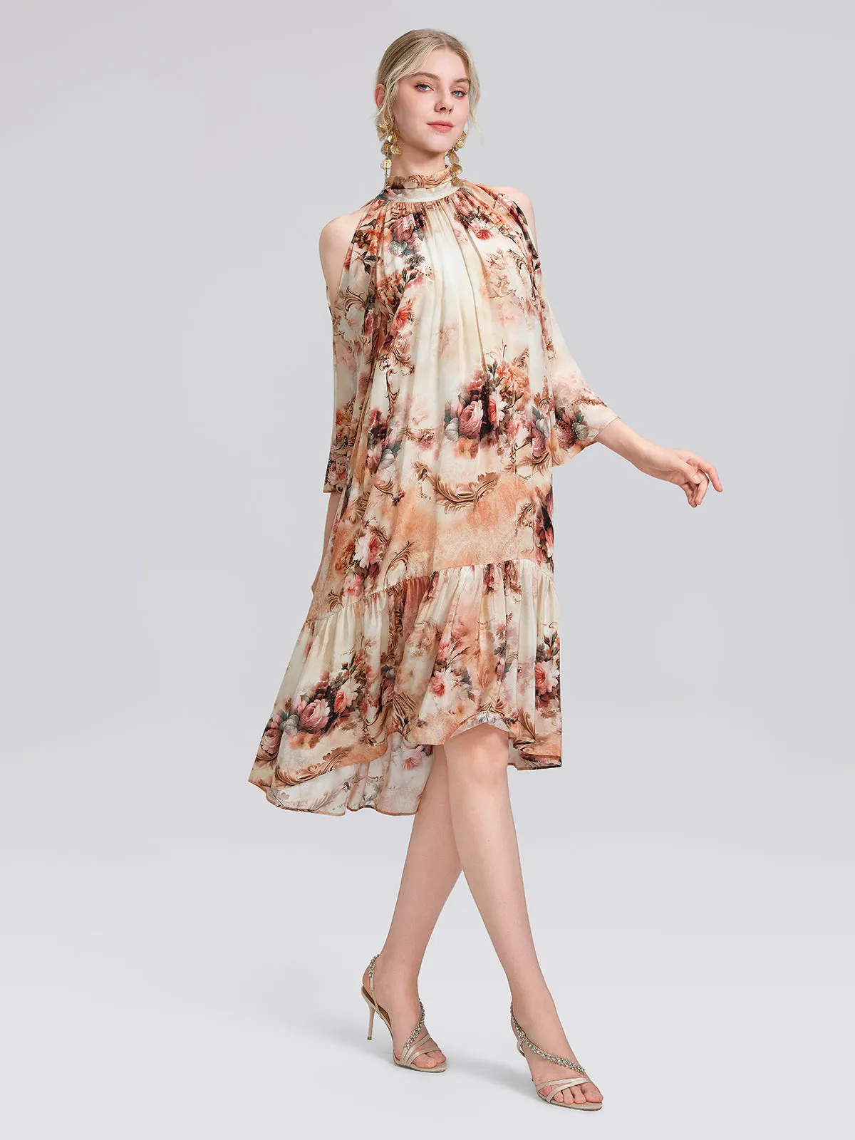 Silk Digital Floral Print Rhinestone Cut-Out Tie-Back Dress sold by Rich Radi Q's product image thumbnail 5