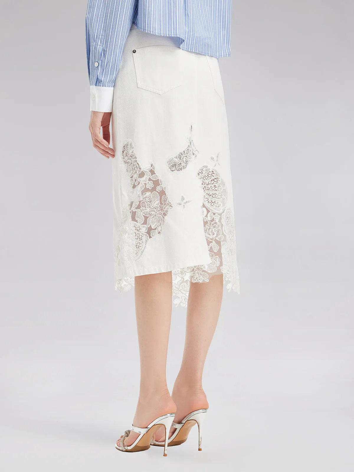 Final Sale | Lace Embroidery Patchwork Denim Midi Skirt sold by Rich Radi Q's product image thumbnail 5