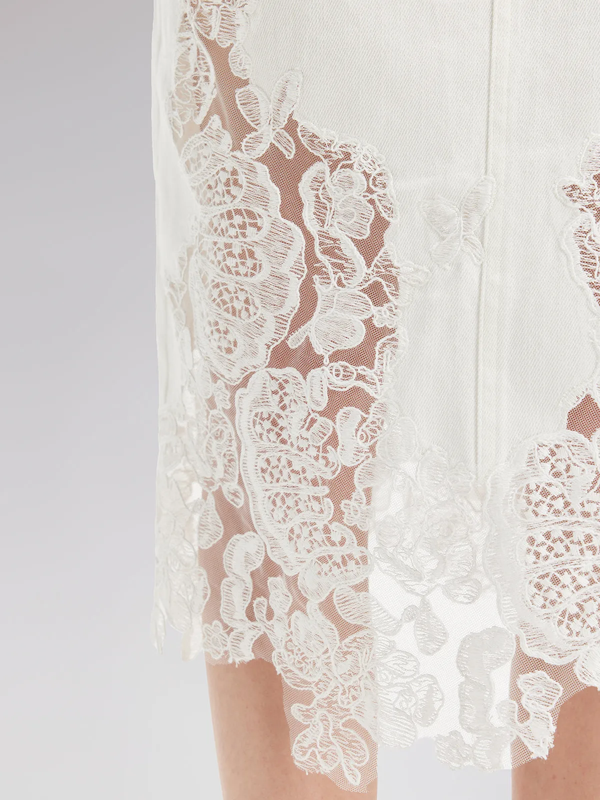 Final Sale | Lace Embroidery Patchwork Denim Midi Skirt sold by Rich Radi Q's product image thumbnail 2