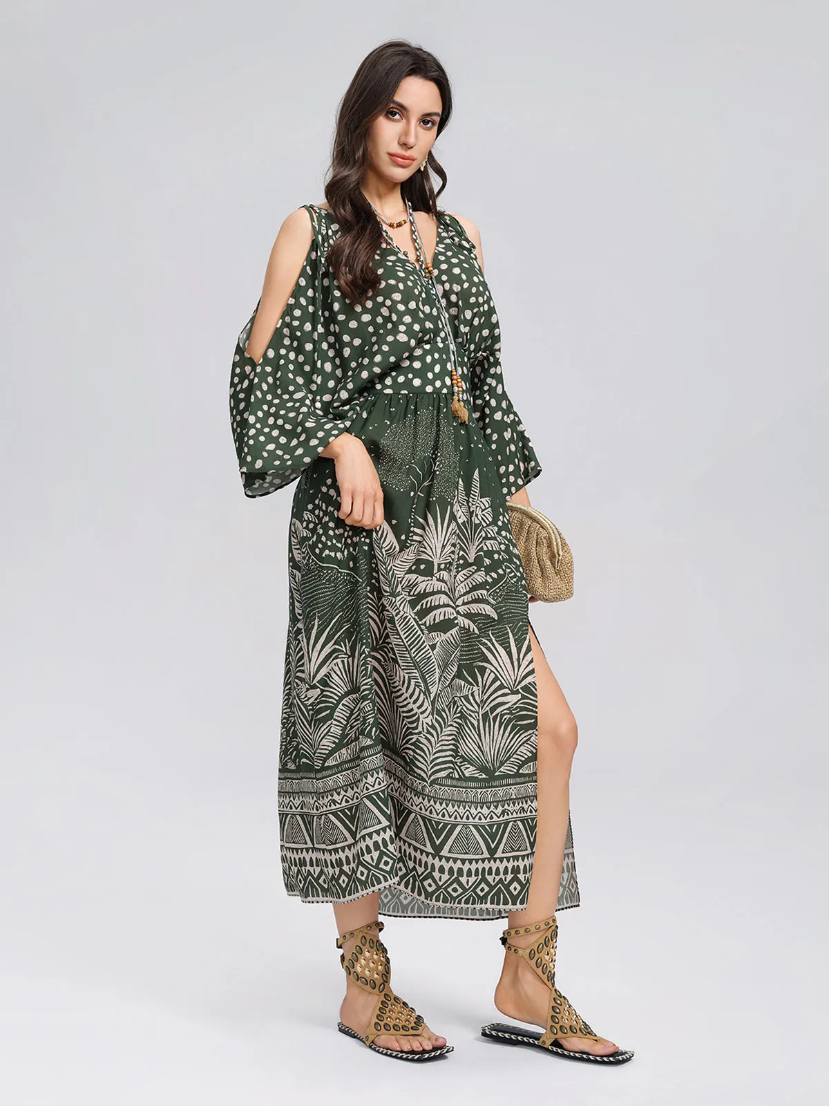 Tropical Botanical Print Off Shoulder Dress sold by Rich Radi Q's product image thumbnail 5