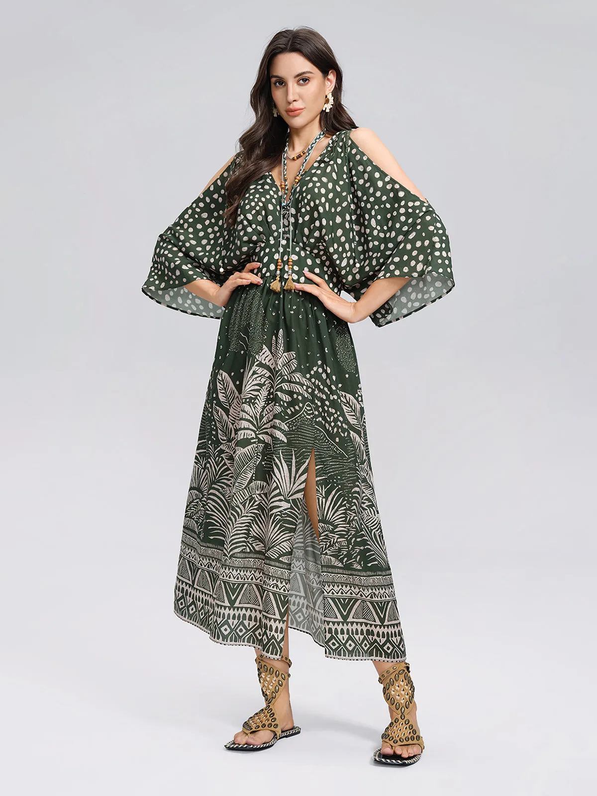 Tropical Botanical Print Off Shoulder Dress sold by Rich Radi Q's product image thumbnail 4