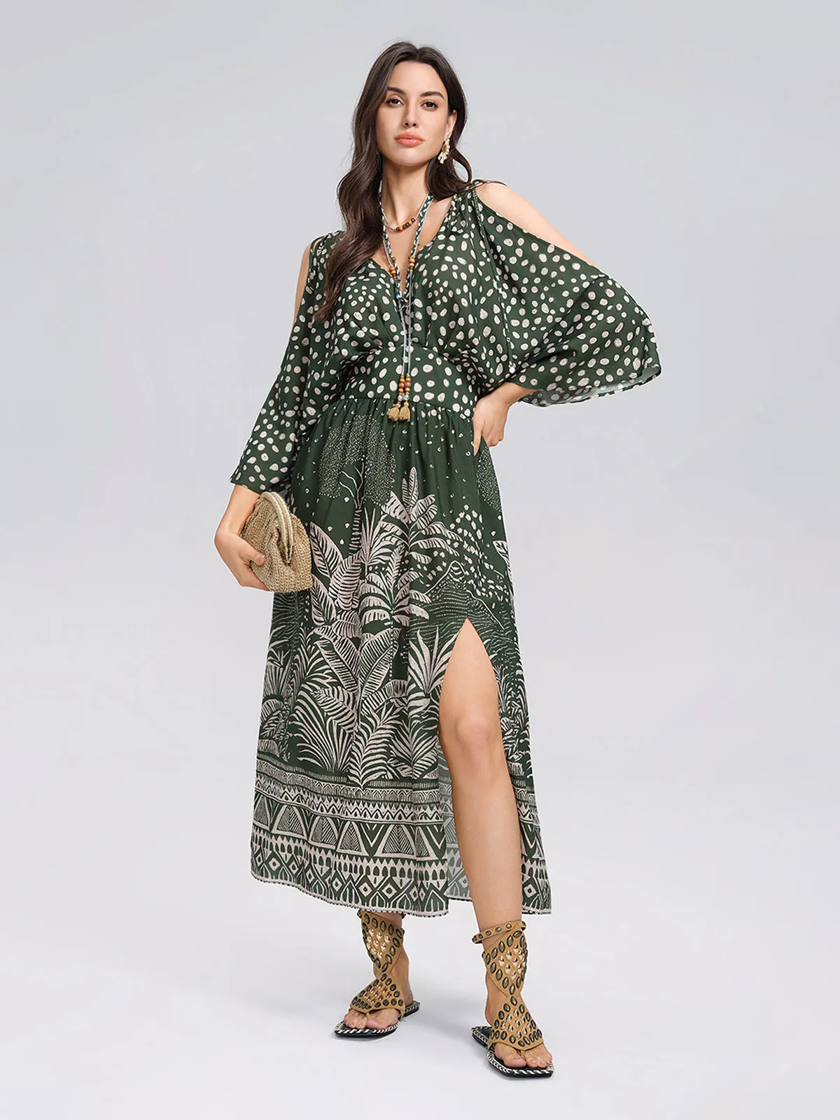 Tropical Botanical Print Off Shoulder Dress sold by Rich Radi Q's product image thumbnail 3