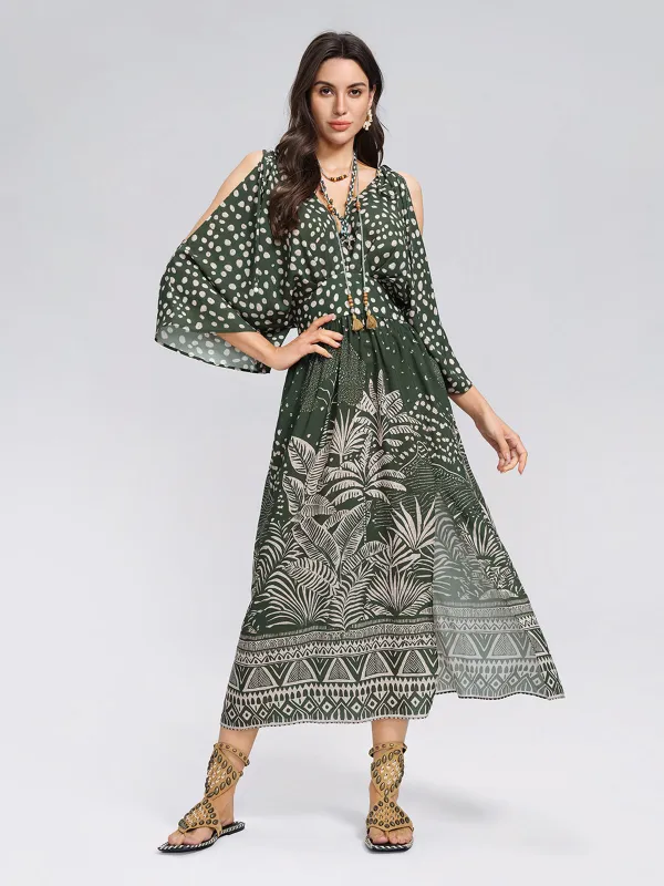 Tropical Botanical Print Off Shoulder Dress made by Rich Radi Q's