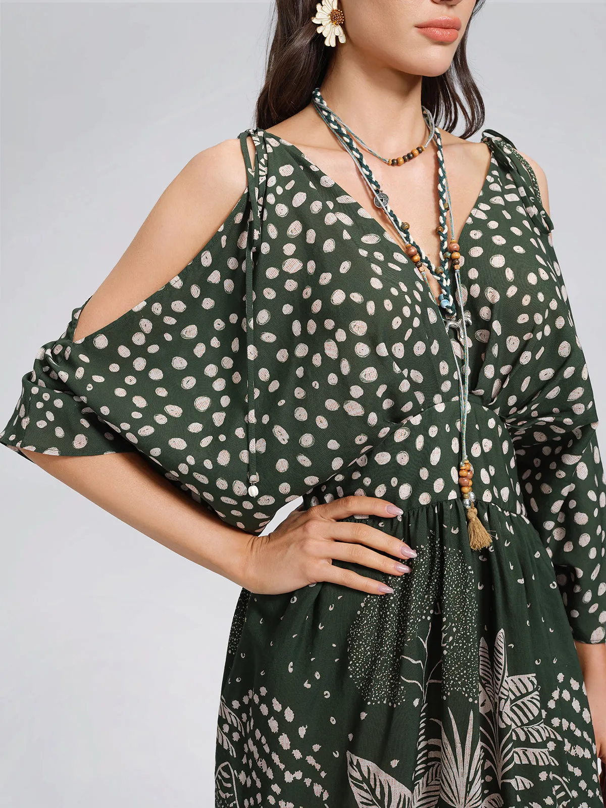 Tropical Botanical Print Off Shoulder Dress sold by Rich Radi Q's product image thumbnail 2