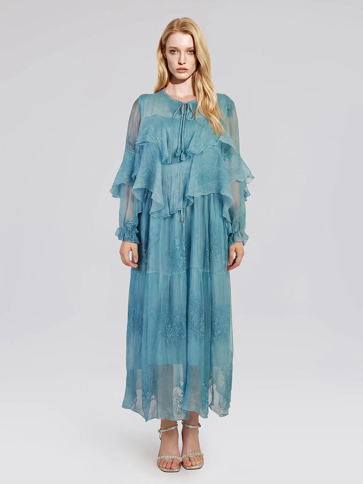 100% Washed Silk Floral Embroidered Dress sold by Rich Radi Q's product image thumbnail 5