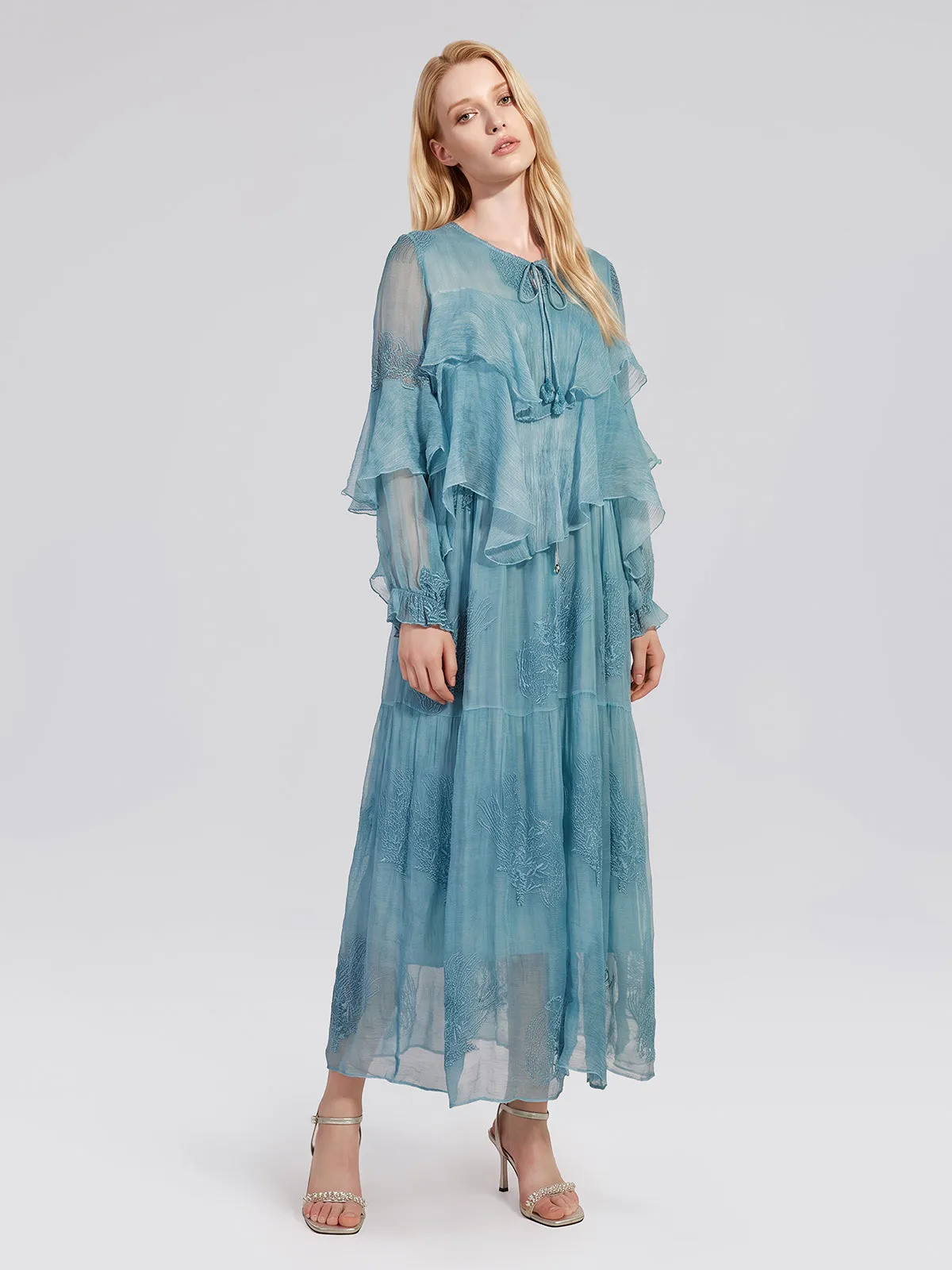 100% Washed Silk Floral Embroidered Dress sold by Rich Radi Q's product image thumbnail 3