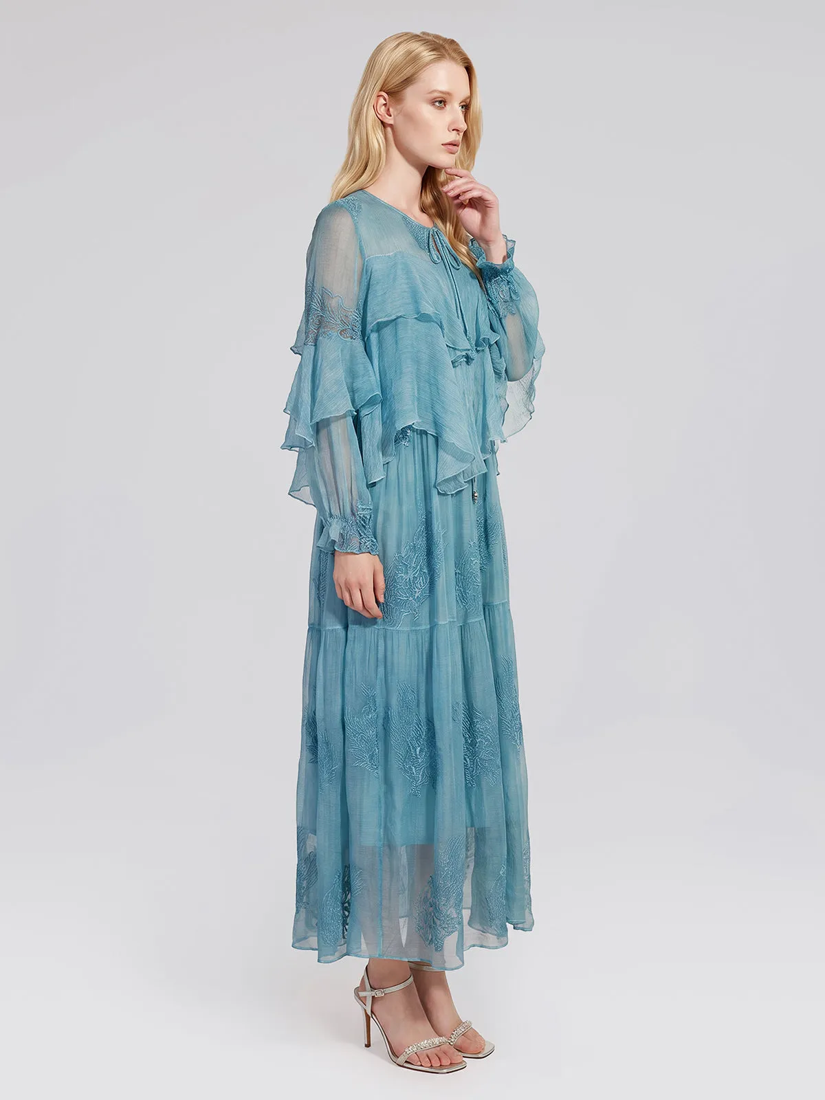 100% Washed Silk Floral Embroidered Dress sold by Rich Radi Q's product image thumbnail 4