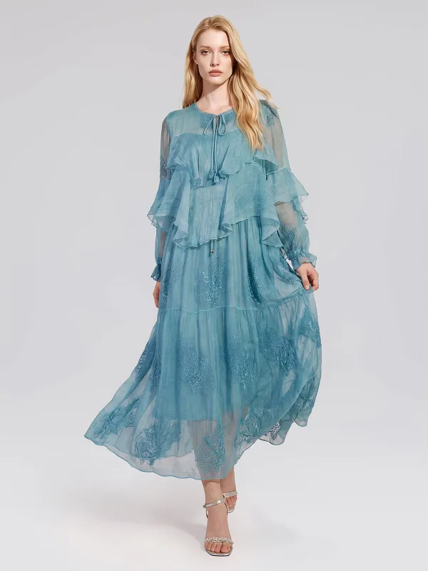 100% Washed Silk Floral Embroidered Dress made by Rich Radi Q's