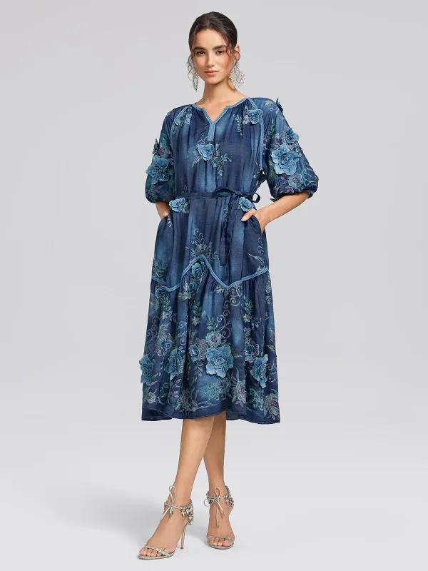 3D Hand-Embroidered Floral Dyed Dress made by Rich Radi Q's
