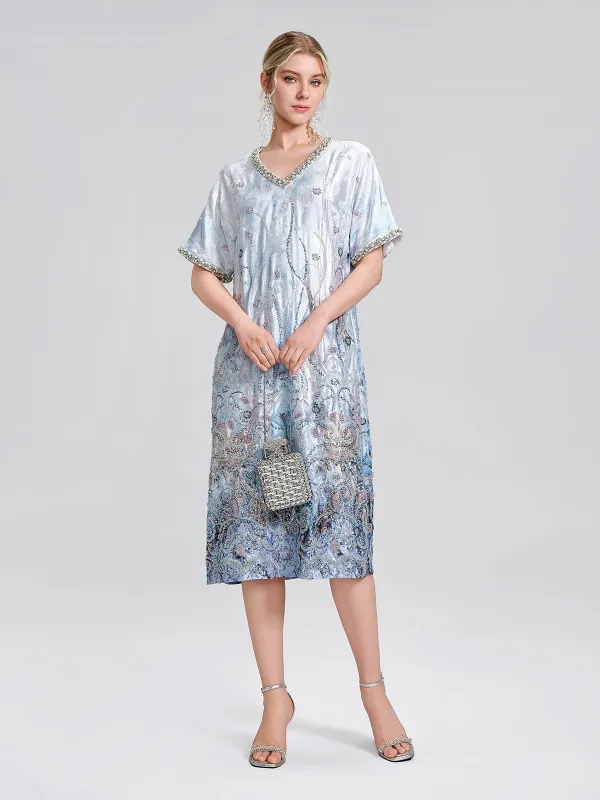 Satin Gradient Print Rhinestone Straight Dress made by Rich Radi Q's