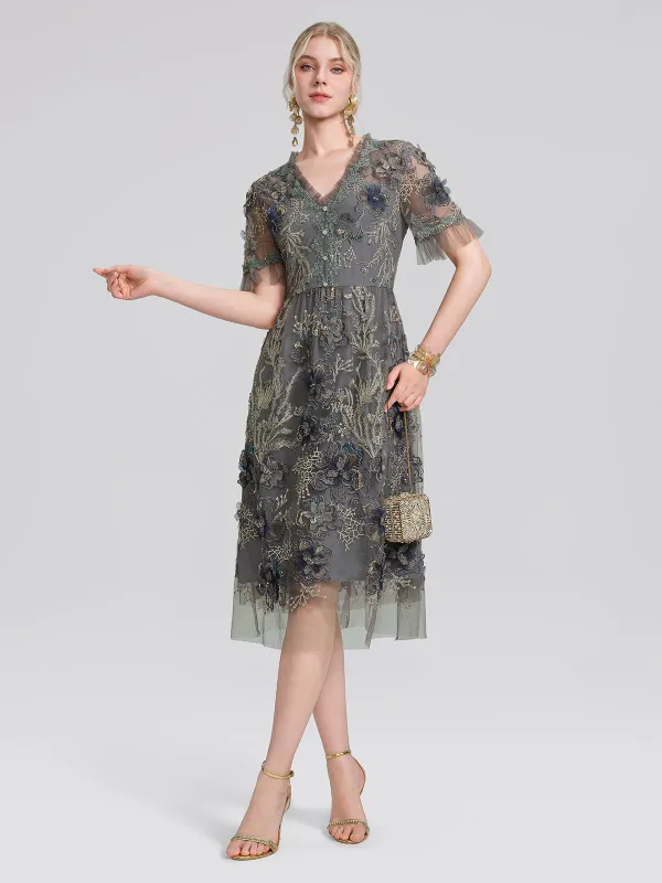 Gold Thread Embroidered Mesh Dress made by Rich Radi Q's