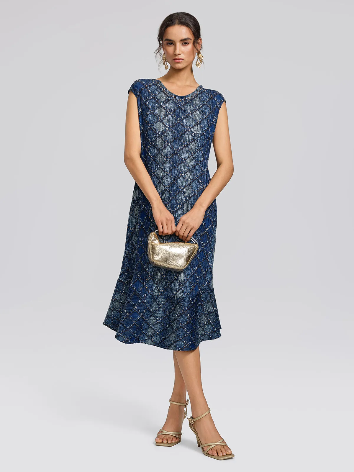 Pleated Diamond Print Mermaid Dress sold by Rich Radi Q's