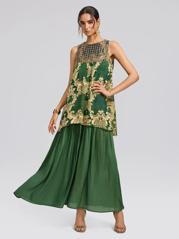 Pleated Jacquard Chiffon Beaded Gown made by Rich Radi Q's
