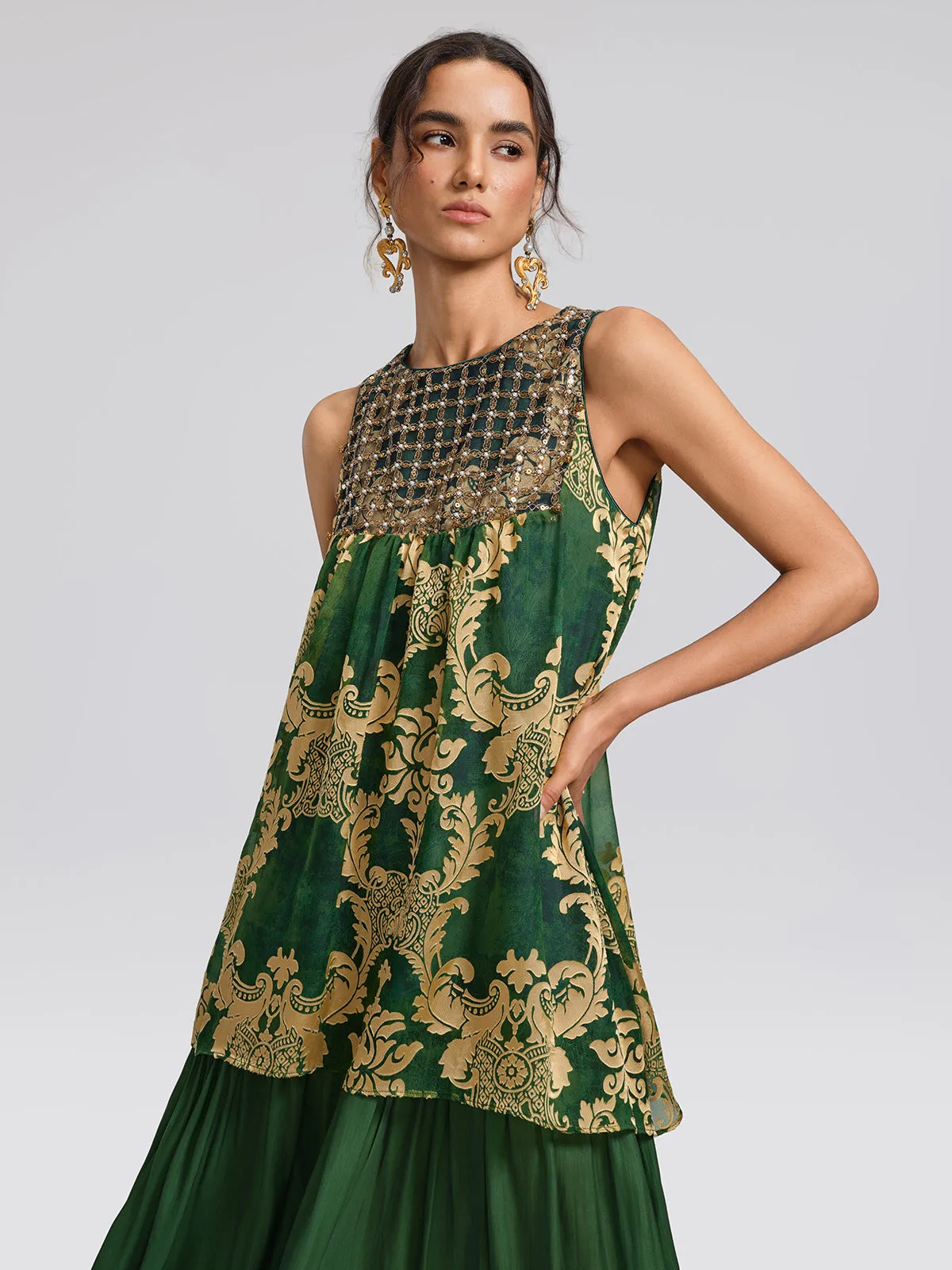 Pleated Jacquard Chiffon Beaded Gown sold by Rich Radi Q's product image thumbnail 4