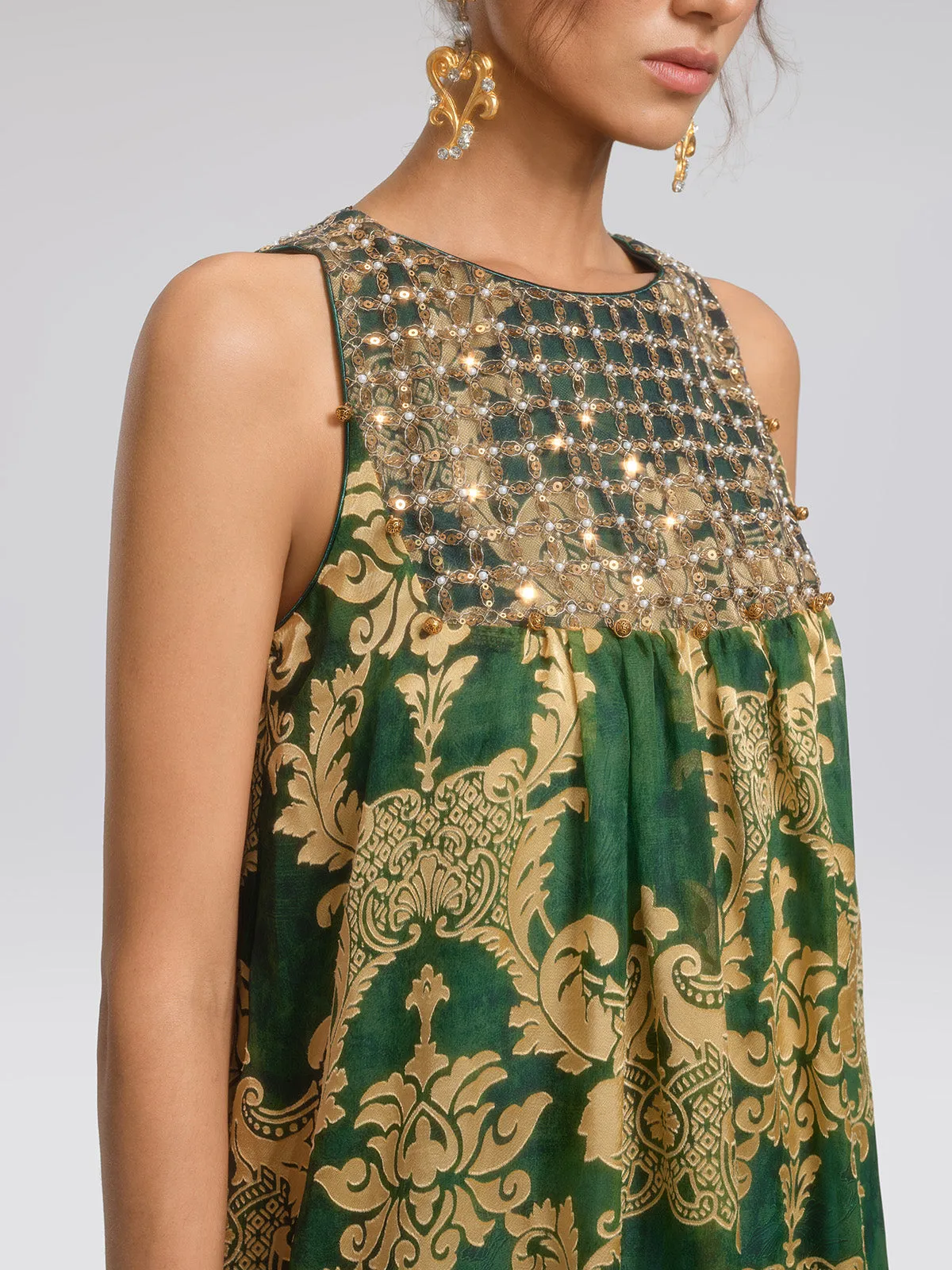 Pleated Jacquard Chiffon Beaded Gown sold by Rich Radi Q's product image thumbnail 3