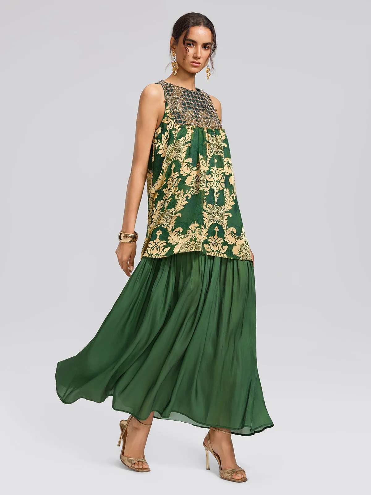 Pleated Jacquard Chiffon Beaded Gown sold by Rich Radi Q's product image thumbnail 5