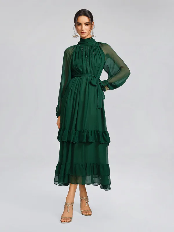 Silk Beaded Tie-Neck Dress(Waist Tie Included) made by Rich Radi Q's