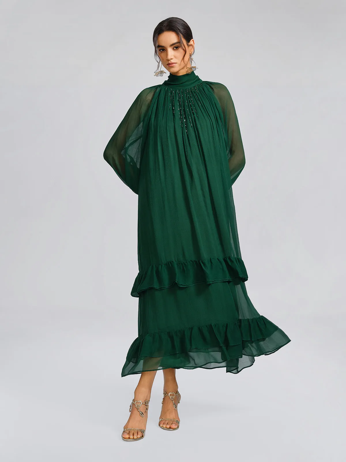 Silk Beaded Tie-Neck Dress(Waist Tie Included) sold by Rich Radi Q's product image thumbnail 3