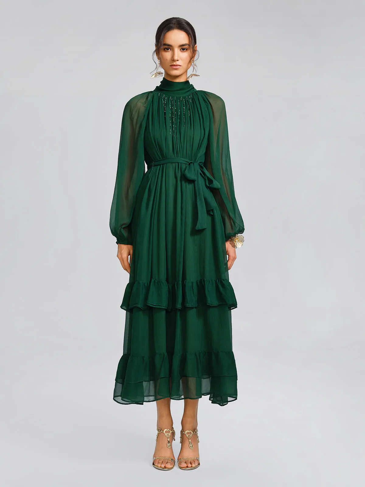 Silk Beaded Tie-Neck Dress(Waist Tie Included) sold by Rich Radi Q's product image thumbnail 2