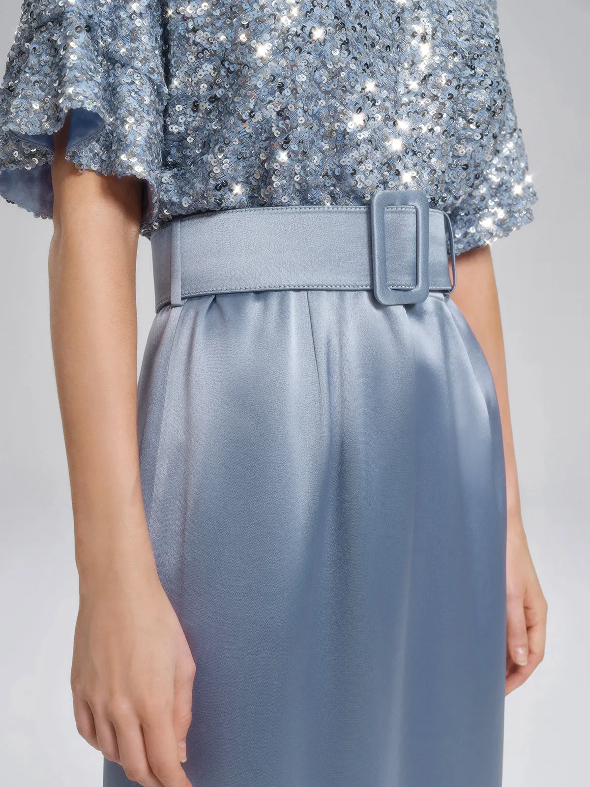 Sequin Panel Satin V Neck Dress (Belt Included) sold by Rich Radi Q's product image thumbnail 3