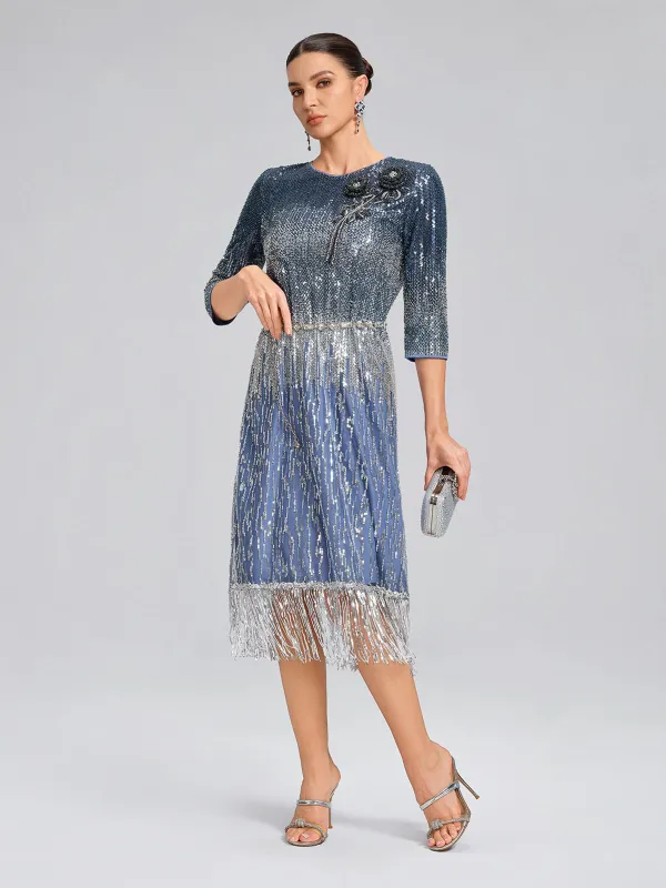 Fringe Gradient Sequin 3D Floral Dress made by Rich Radi Q's