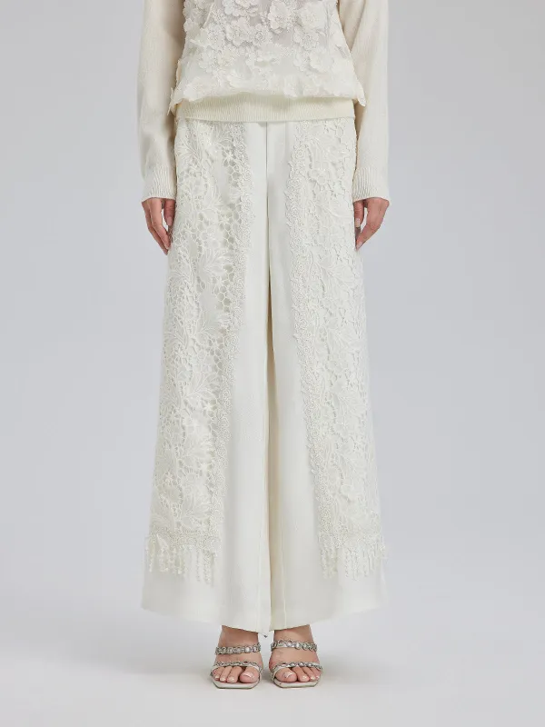 Final Sale | French Lace Patchwork Jacquard Satin Pants made by Rich Radi Q's
