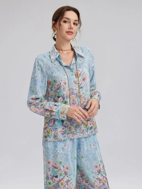Final Sale | Silk Double Crepe Printed French Shirt made by Rich Radi Q's