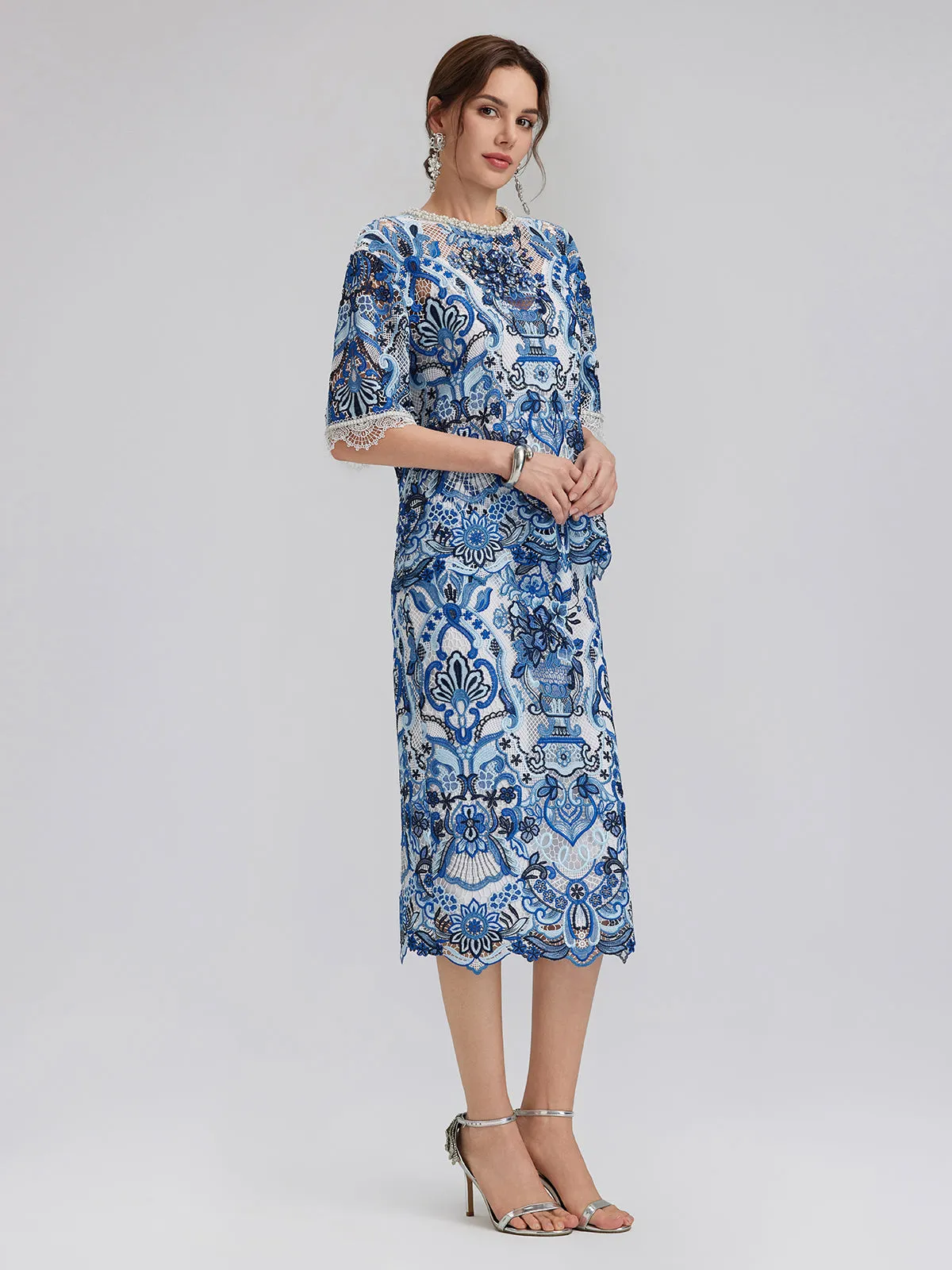 Final Sale | Guipure Lace Back Vent Skirt sold by Rich Radi Q's product image thumbnail 5