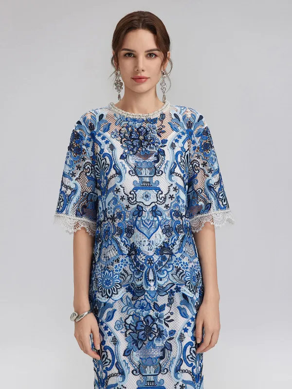 Final Sale | Guipure Lace Hand-Applied Crystals Pullover made by Rich Radi Q's