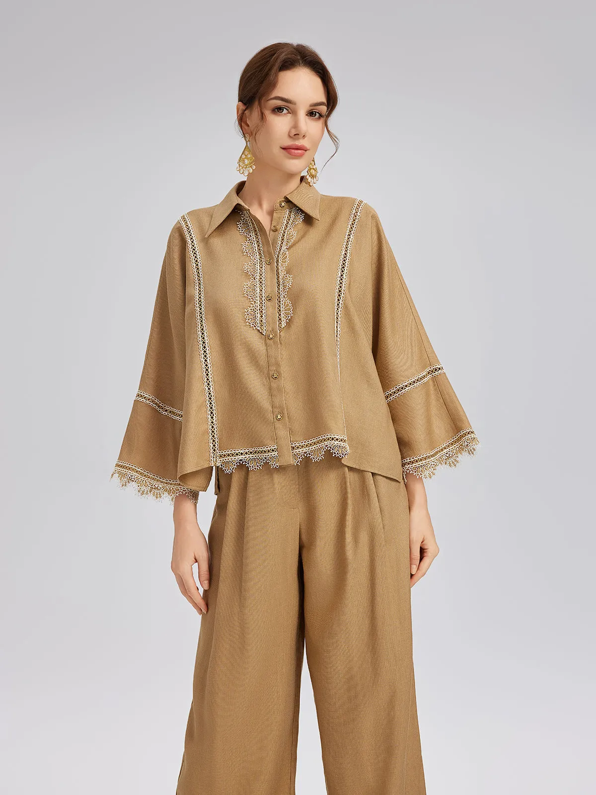Final Sale | Baroque Lace-Trim Linen Shirt sold by Rich Radi Q's product image thumbnail 3
