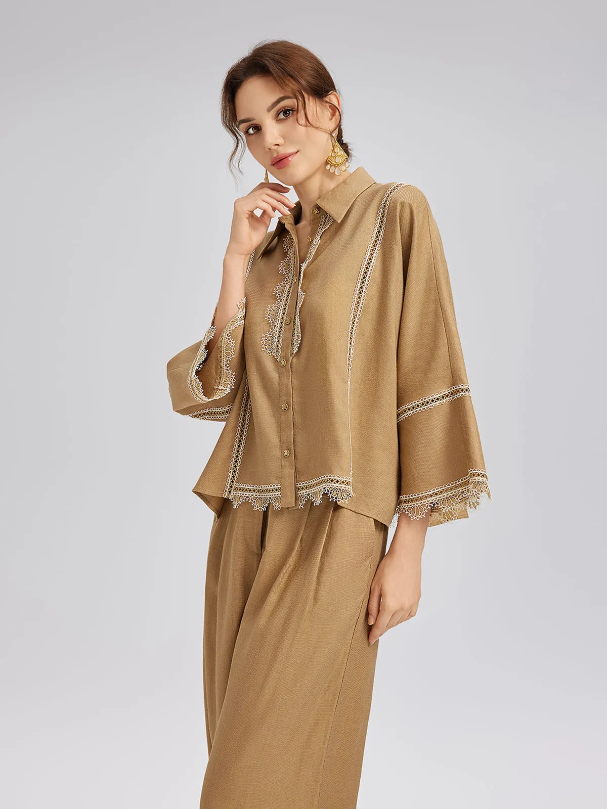 Final Sale | Baroque Lace-Trim Linen Shirt sold by Rich Radi Q's product image thumbnail 4