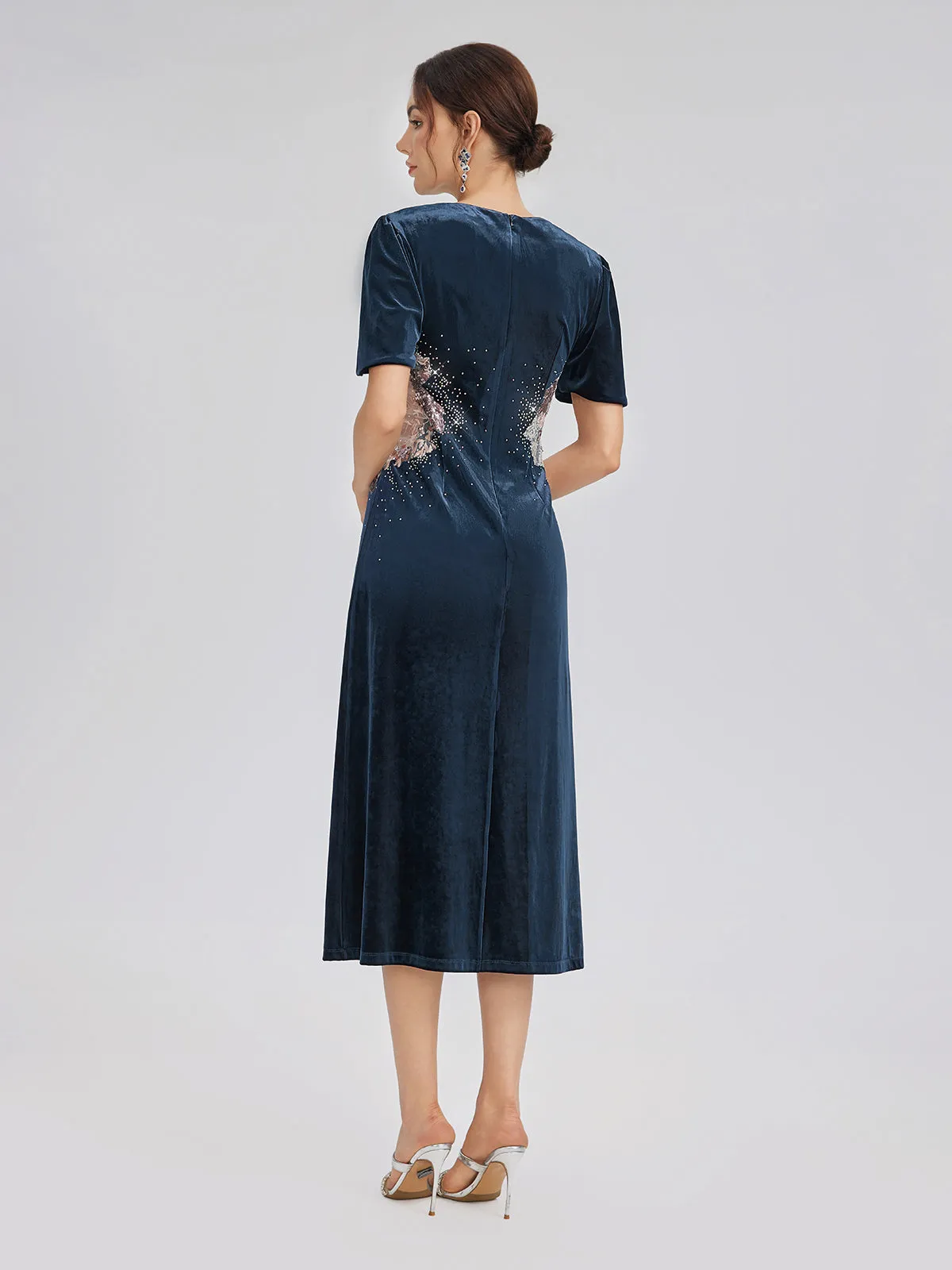 Two-Tone Velvet Rhinestone Embroidered Dress sold by Rich Radi Q's product image thumbnail 4