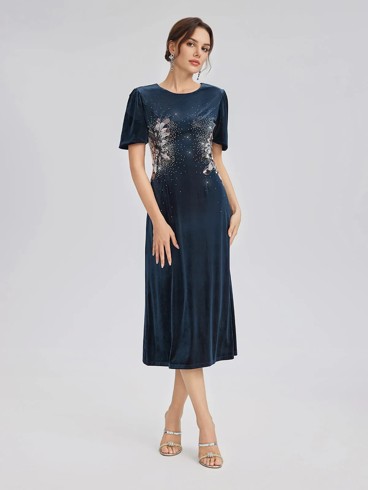 Two-Tone Velvet Rhinestone Embroidered Dress sold by Rich Radi Q's