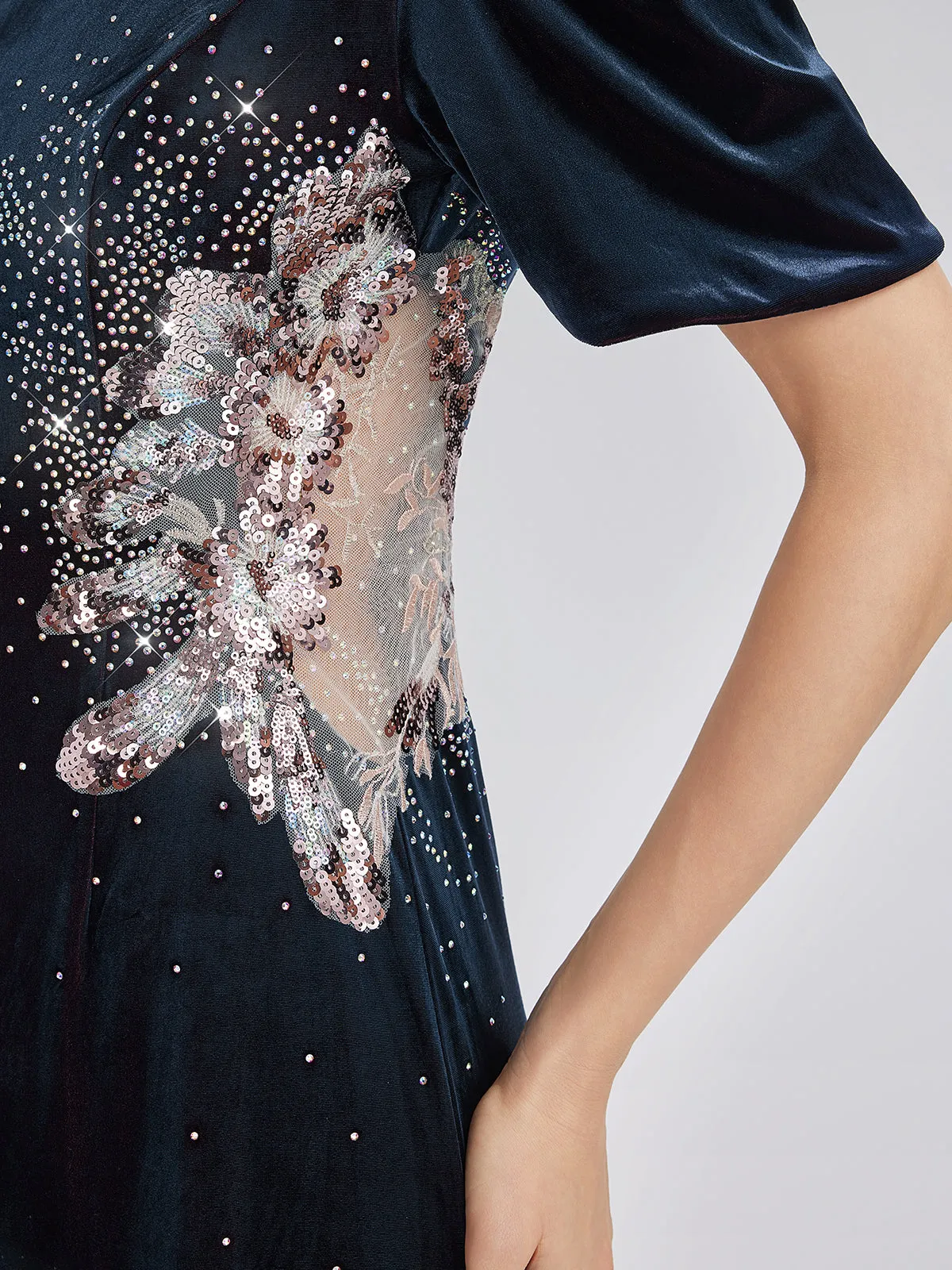 Two-Tone Velvet Rhinestone Embroidered Dress sold by Rich Radi Q's product image thumbnail 5