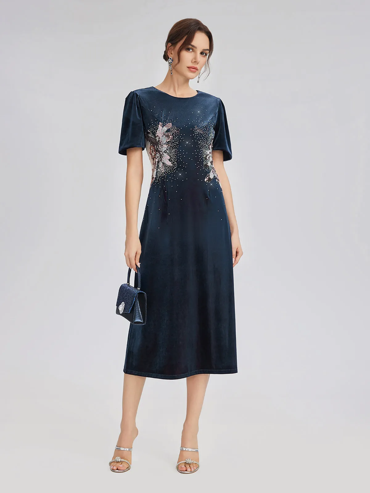 Two-Tone Velvet Rhinestone Embroidered Dress sold by Rich Radi Q's product image thumbnail 3