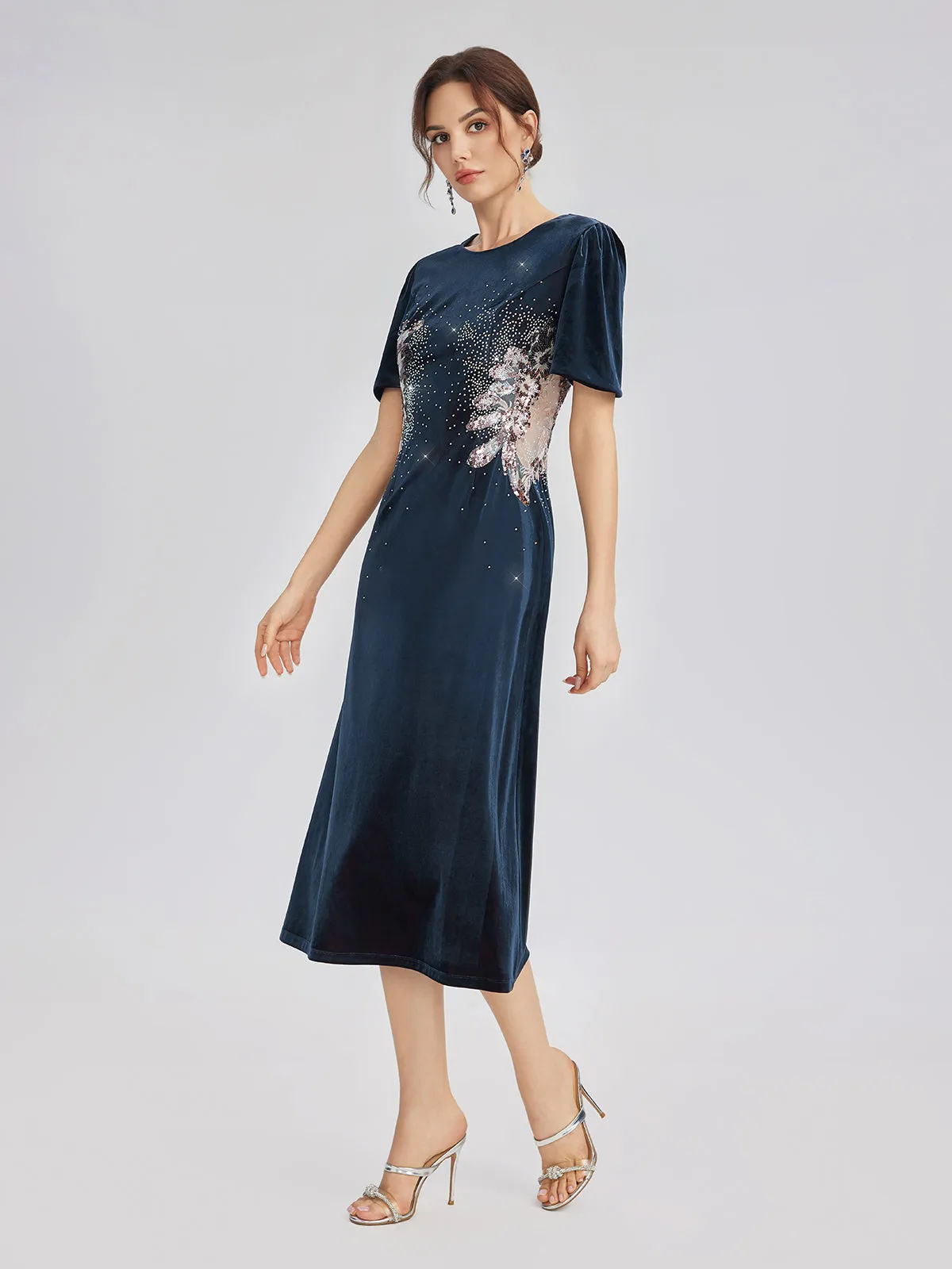 Two-Tone Velvet Rhinestone Embroidered Dress sold by Rich Radi Q's product image thumbnail 2