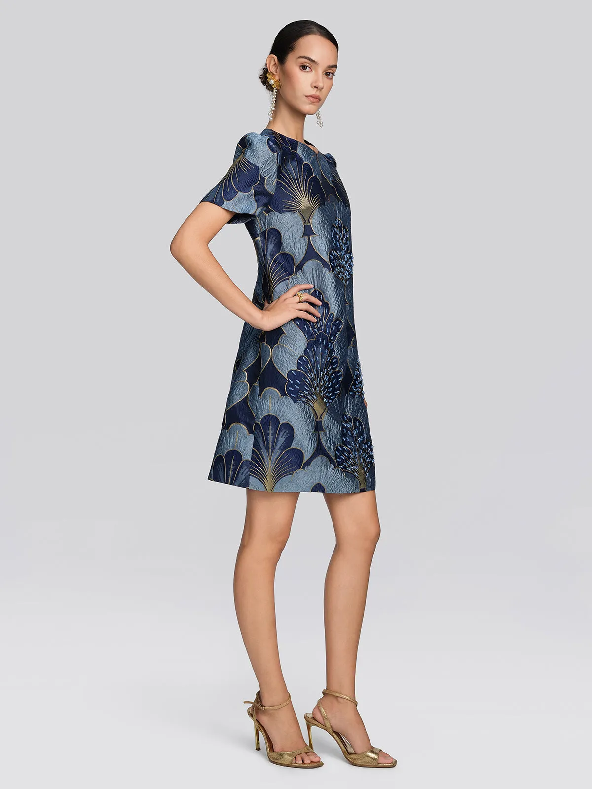 Jacquard Metallic Thread Beaded Dress sold by Rich Radi Q's product image thumbnail 4