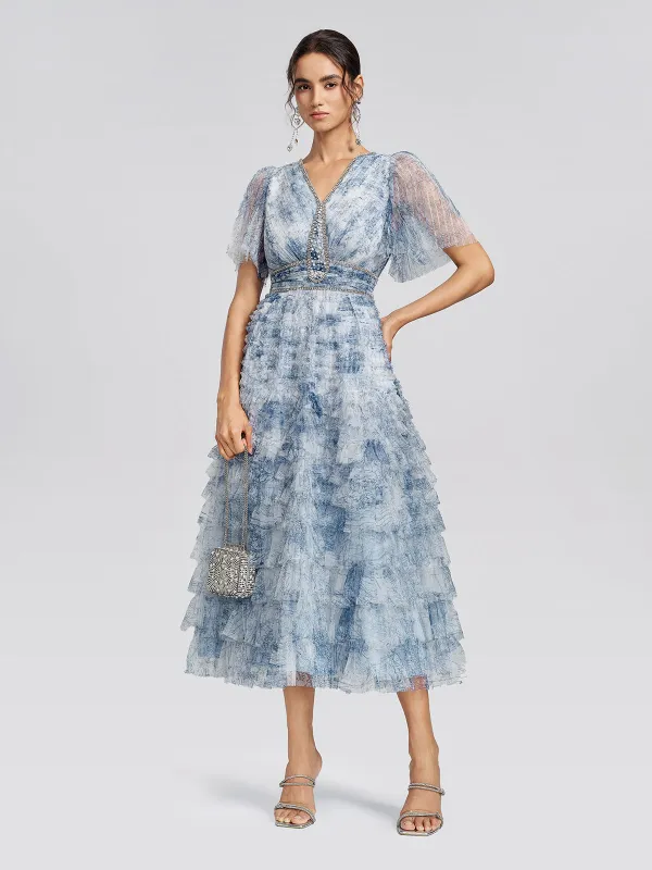 Watercolor Tulle Print Ruffle Dress made by Rich Radi Q's
