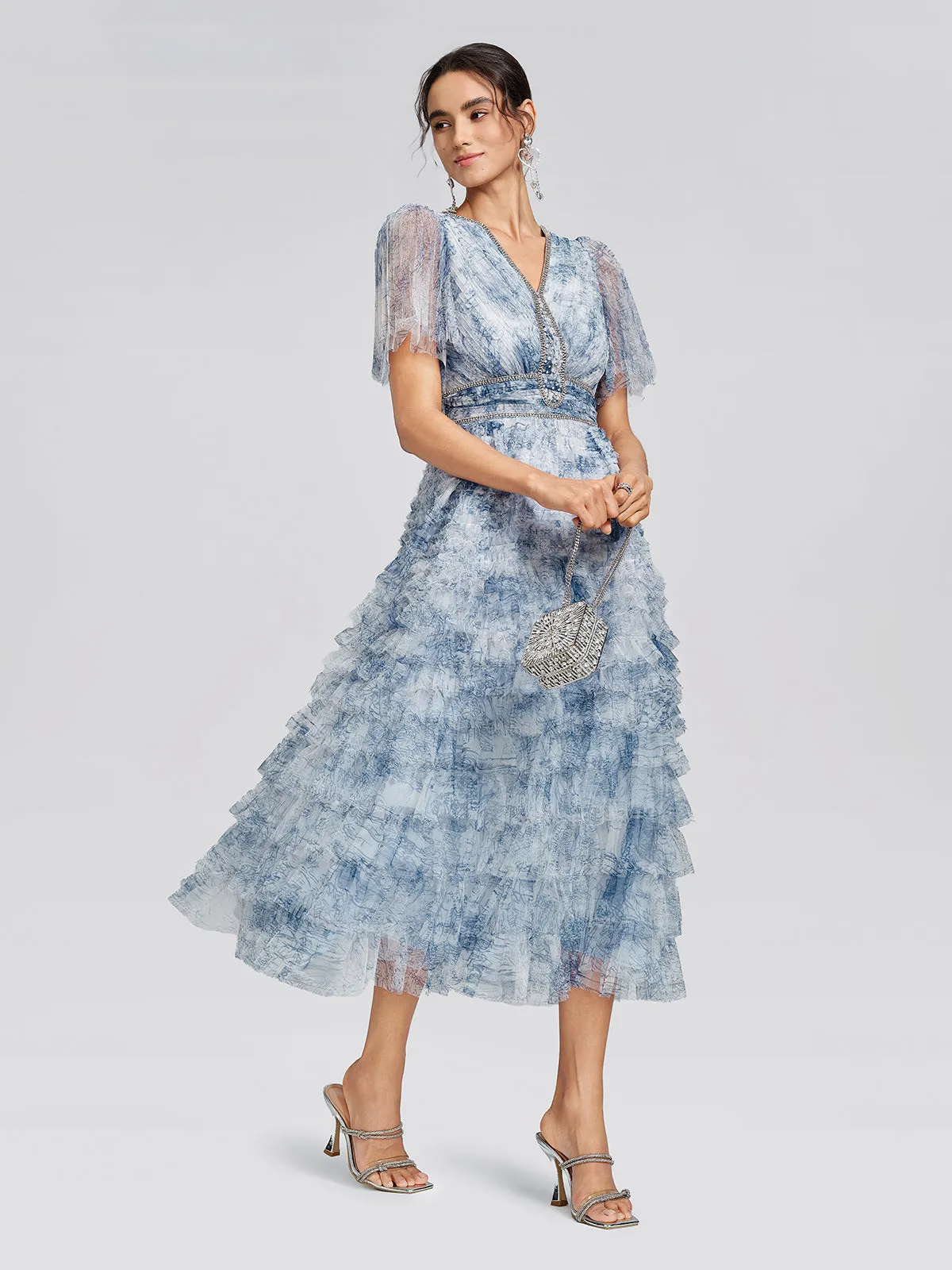 Watercolor Tulle Print Ruffle Dress sold by Rich Radi Q's product image thumbnail 3