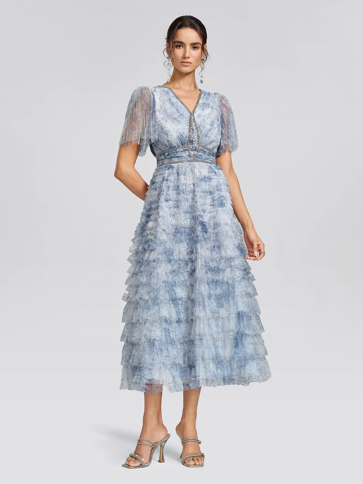 Watercolor Tulle Print Ruffle Dress sold by Rich Radi Q's product image thumbnail 5