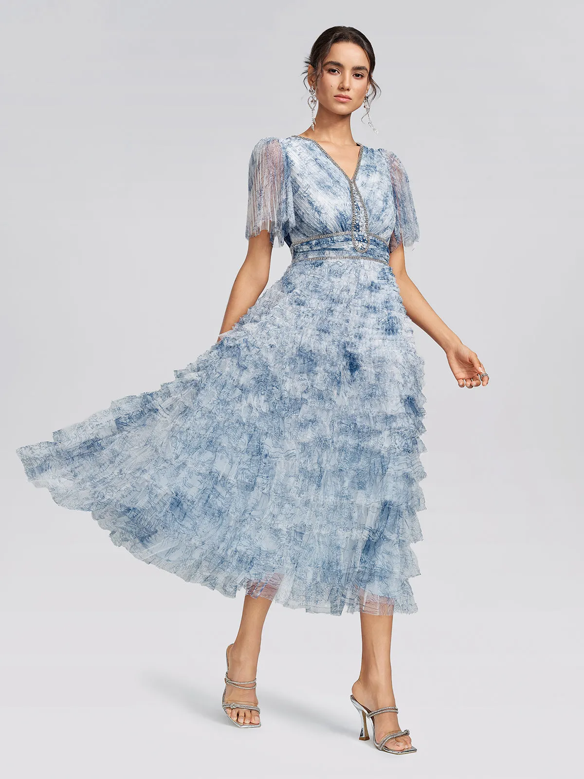 Watercolor Tulle Print Ruffle Dress sold by Rich Radi Q's product image thumbnail 4