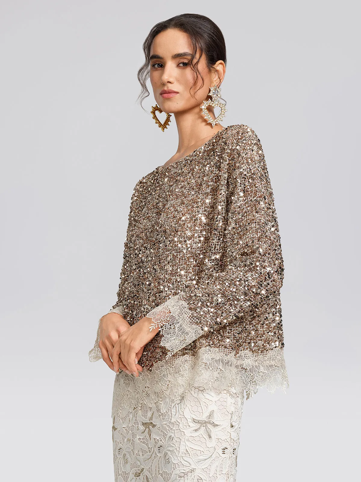 Sequin Floral Lace Blouse sold by Rich Radi Q's product image thumbnail 4