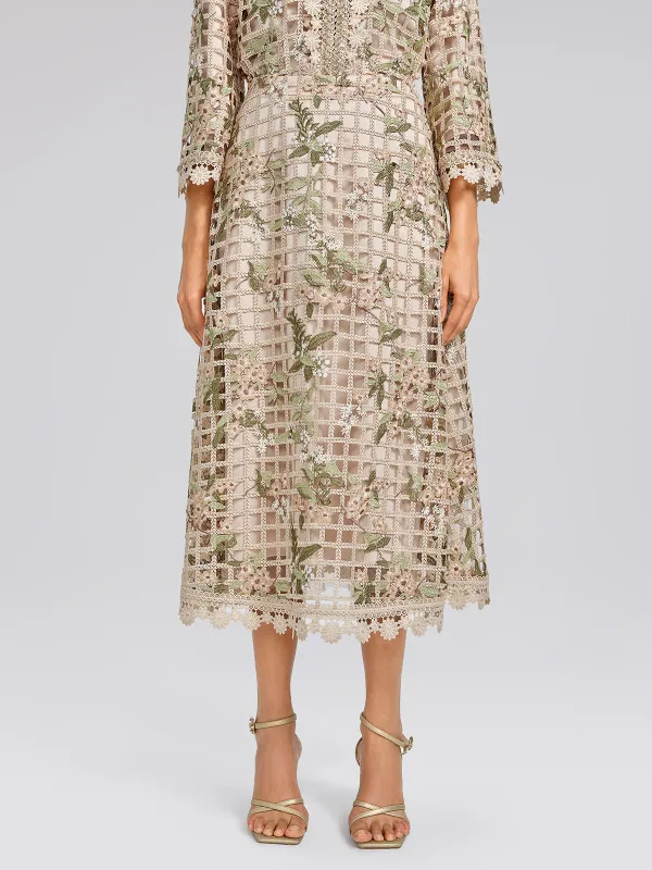 Grid Lace Floral Applique Skirt made by Rich Radi Q's