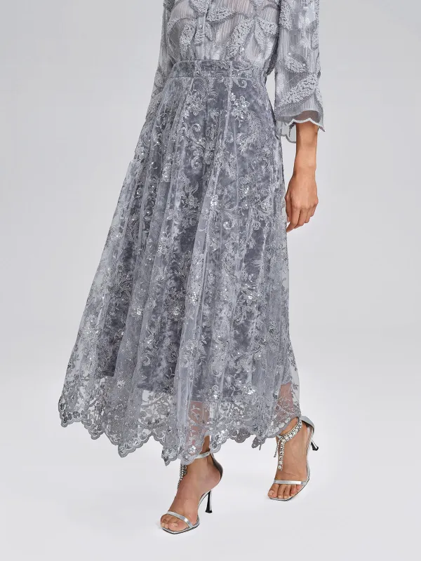 Embroidered Lace Sequin A-Line Skirt made by Rich Radi Q's