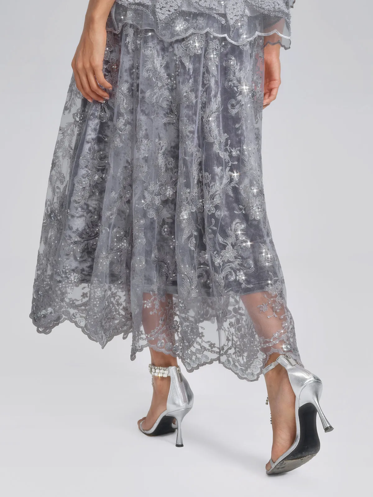 Embroidered Lace Sequin A-Line Skirt sold by Rich Radi Q's product image thumbnail 5